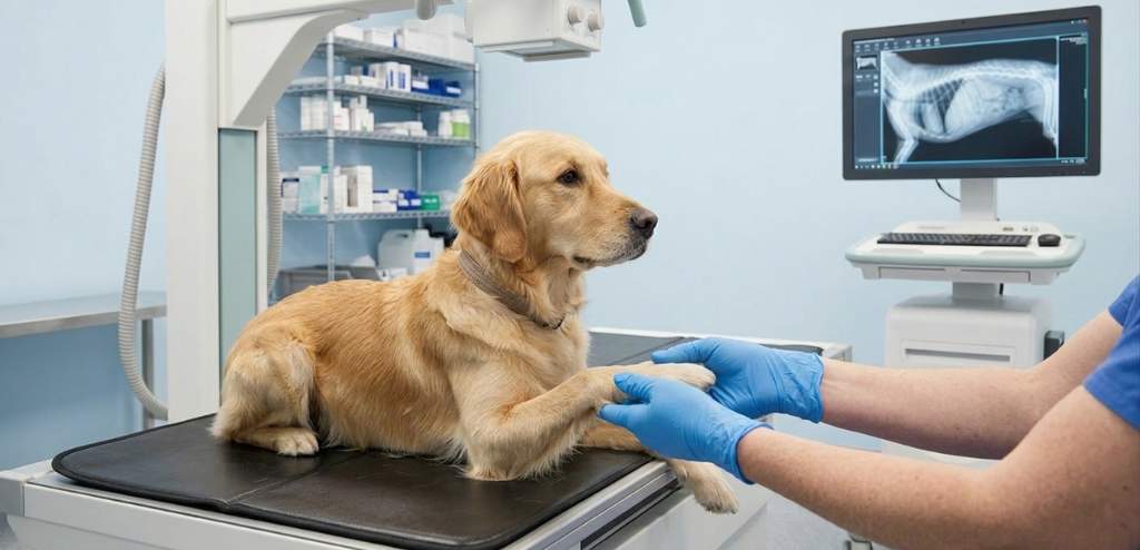 Perro en una prueba Diagnósticas.